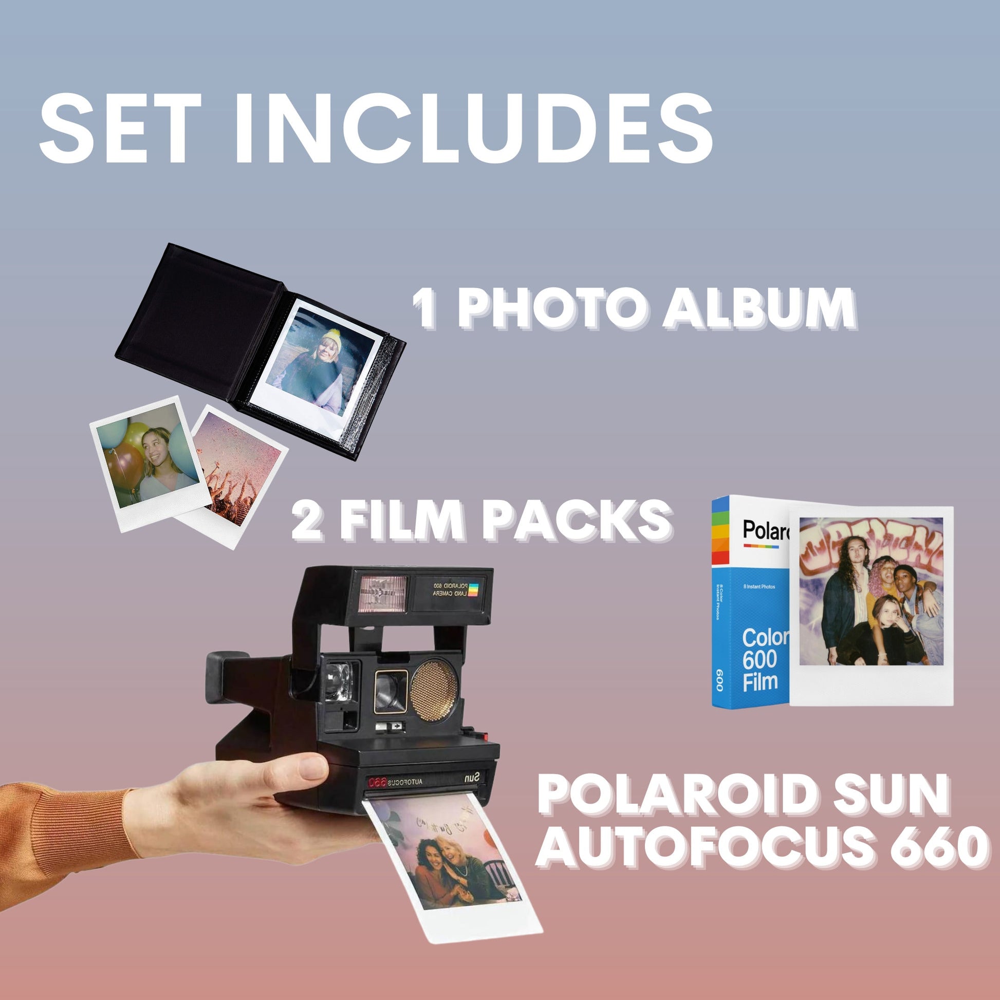 GIFT SET! Polaroid Sun Autofocus 660 Instant Camera + Film Triple Pack - Vintage Polaroid Instant Cameras