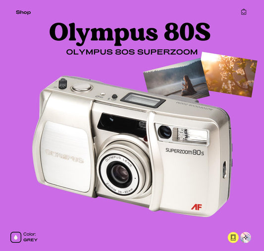 Olympus Superzoom 80s 35mm Film Camera - Autofocus Point-and-Shoot with 38-80mm Zoom Lens, Built-In Flash, Perfect for Vintage Photography - Vintage Polaroid Instant Cameras