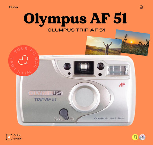 Olympus Trip AF 51 35mm Film Camera Compact Point-and-Shoot with Autofocus, Built-In Flash, and Automatic Features for Easy Film Photography - Vintage Polaroid Instant Cameras