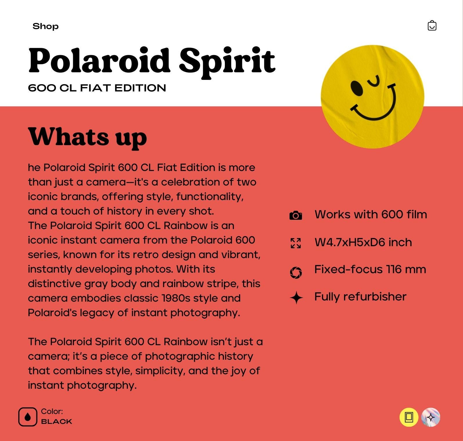 Polaroid Spirit 600 Instant Camera - Gray with Rainbow Stripe - Vintage 600 Film Camera with Built-In Flash - Photographer gift - Vintage Polaroid Instant Cameras