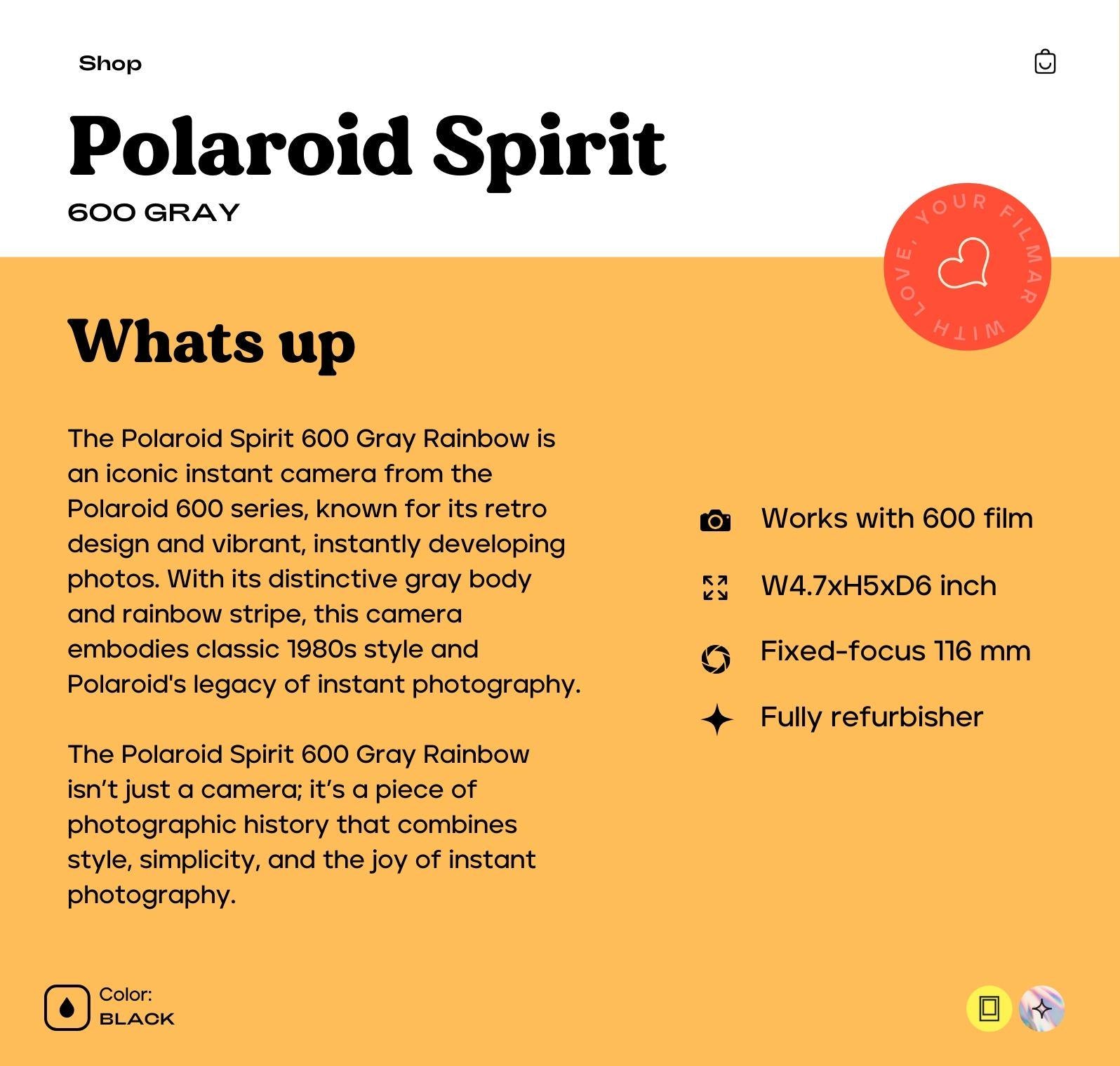 Polaroid 600 Spirit  Instant Camera - Polaroid with Rainbow Stripe - Vintage 600 Film Camera with Built-In Flash - Photographer gift - Vintage Polaroid Instant Cameras