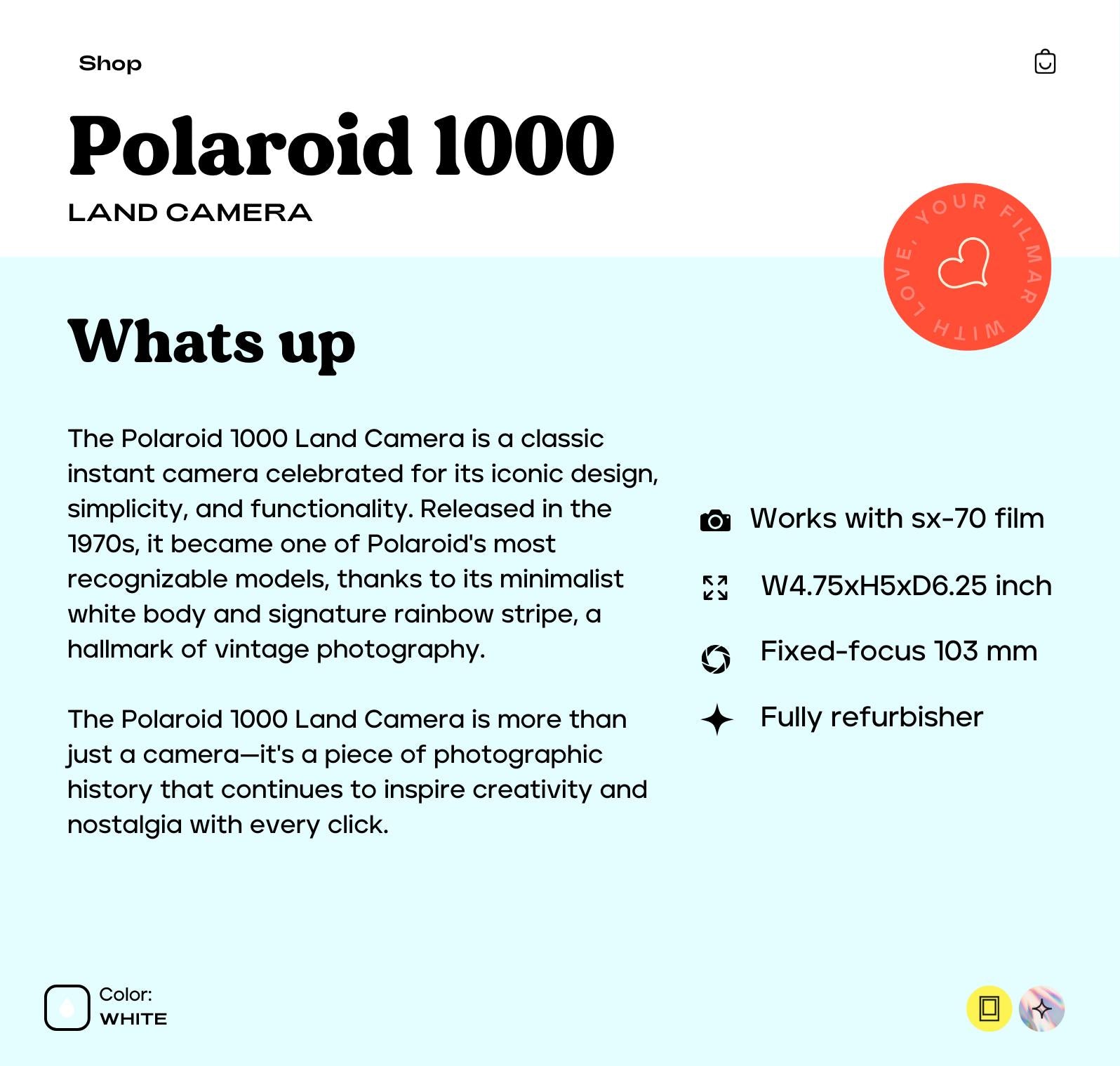 Polaroid SX-70 OneStep Land 1000 - Vintage Instant Film Camera - Classic Polaroid SX-70 - Perfect Gift for Photographers & Collectors - Vintage Polaroid Instant Cameras