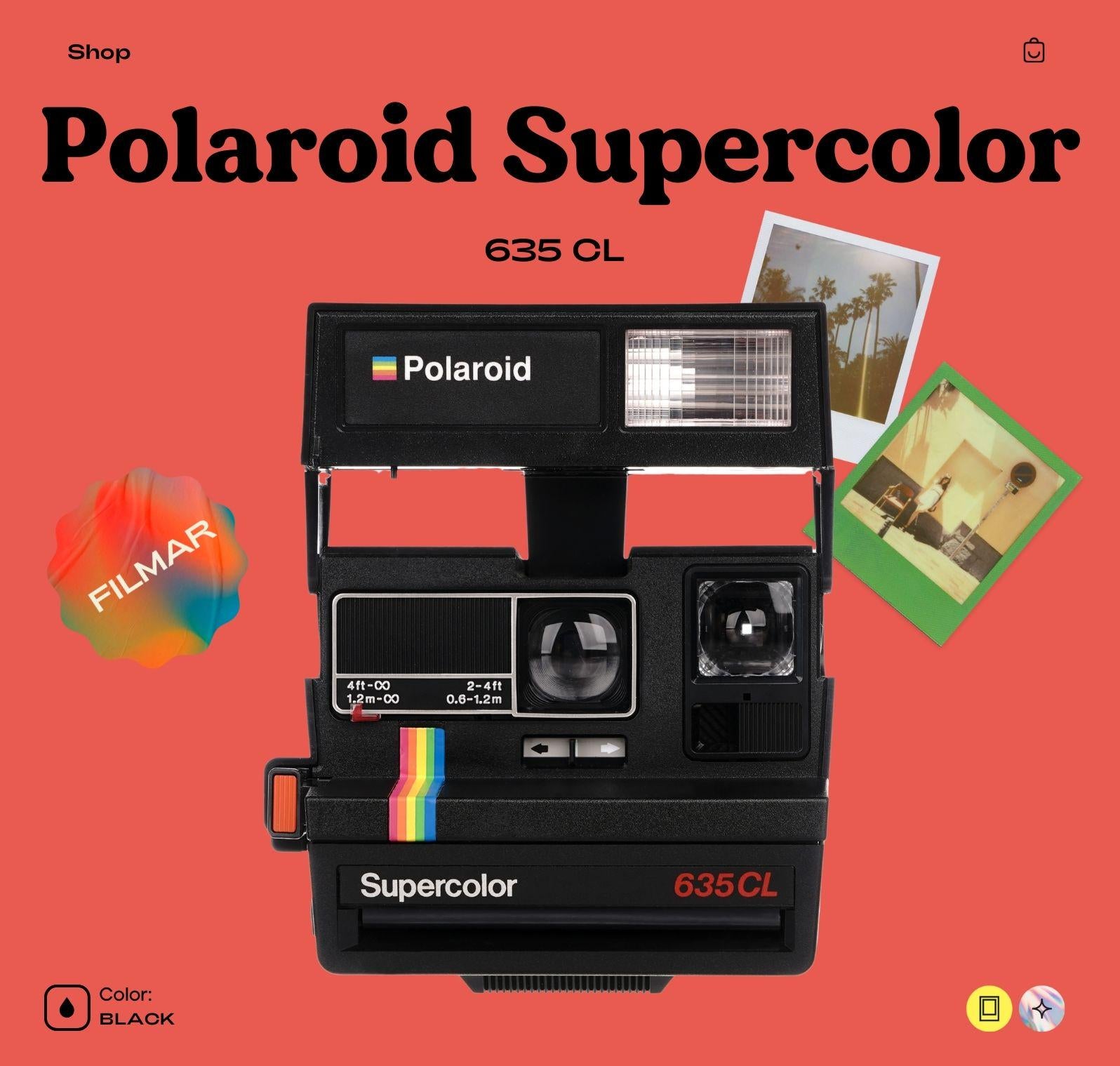 Vintage Polaroid 635 CL Instant Camera - Classic Rainbow Design - 600