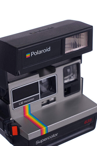Polaroid 635 Supercolor LM Program Boxed Instant Print Camera Silver Grey Rainbow Vintage - Vintage Polaroid Instant Cameras