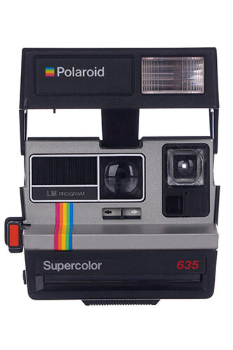 Polaroid 635 Supercolor LM Program Boxed Instant Print Camera Silver Grey  Rainbow Vintage