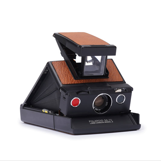 Vintage Polaroid SX-70 Instant Film Camera Model 3 fully Black body New Brown leather Fully reskinned