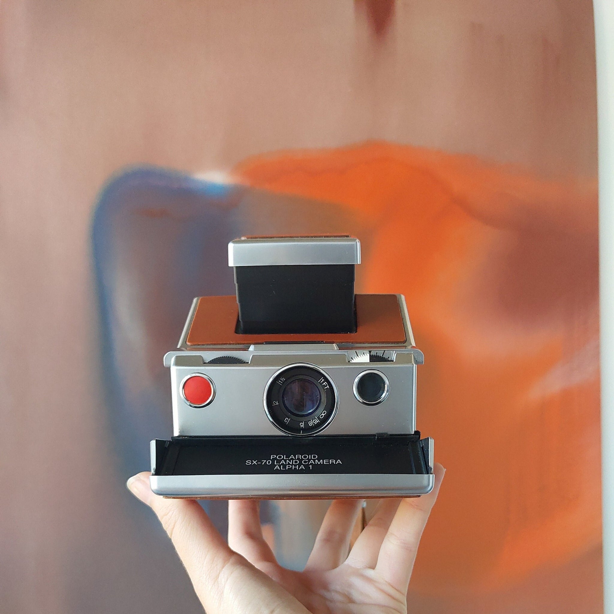 Polaroid SX-70 Alpha 1 Instant Film Camera - Vintage 70s Original with Brown and Silver Skin