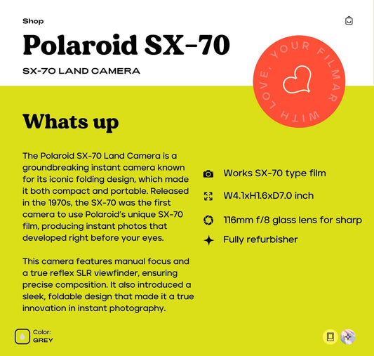 Polaroid SX-70 Land Camera -Vintage Folding Instant SLR Camera with Manual Focus, Retro Design, SX-70 Film Compatibility Instant Photography