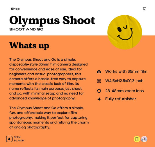 Olympus Shoot and Go 35mm Film Camera - Vintage Point and Shoot, Fully Working Compact Camera