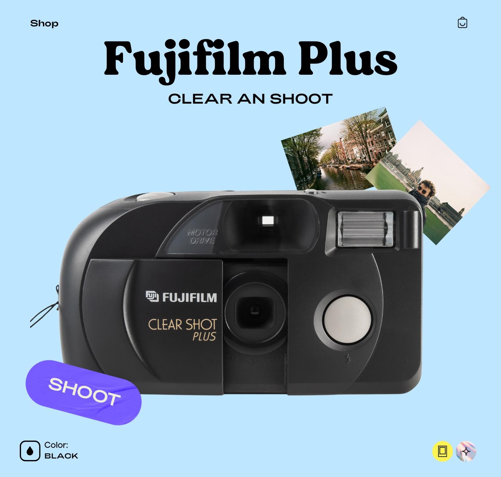 Fujifilm Clear Shot Plus 35mm Film Camera - Vintage Point and Shoot with Built-In Flash, Compact Design, Easy-to-Use Analog Photography Tool