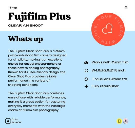 Fujifilm Clear Shot Plus 35mm Film Camera - Vintage Point and Shoot with Built-In Flash, Compact Design, Easy-to-Use Analog Photography Tool