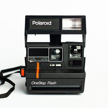 Polaroid One Step Flash Camera - Classic Black with Red Stripe - Vintage Instant Photograph