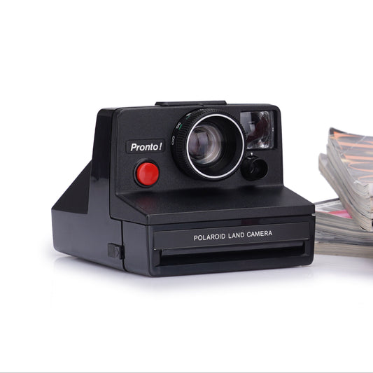 Vintage Polaroid Landkamera Pronto! Schwarz mit roter Sofortbildkamera