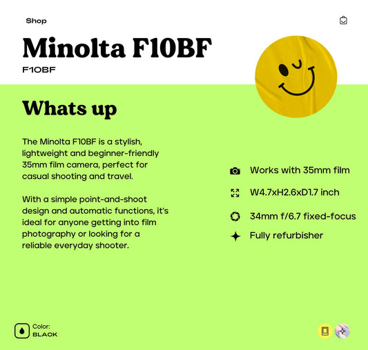 Minolta F10BF 35mm Film Camera | Point and Shoot | Tested & Working | Vintage Compact Camera | Retro Photography | Beginner Friendly