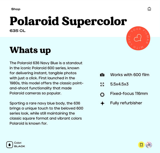 Polaroid 600 Blue Pulse 636 Instant Film Camera – Vintage Retro Camera – Works with 600 Film – Gift for Collectors & Photography Lovers