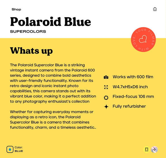 Vintage Polaroid Supercolor 600 Blue Instant Camera - Retro 80s Polaroid Camera - 600 Film Compatible - Classic Instant Photography Gift