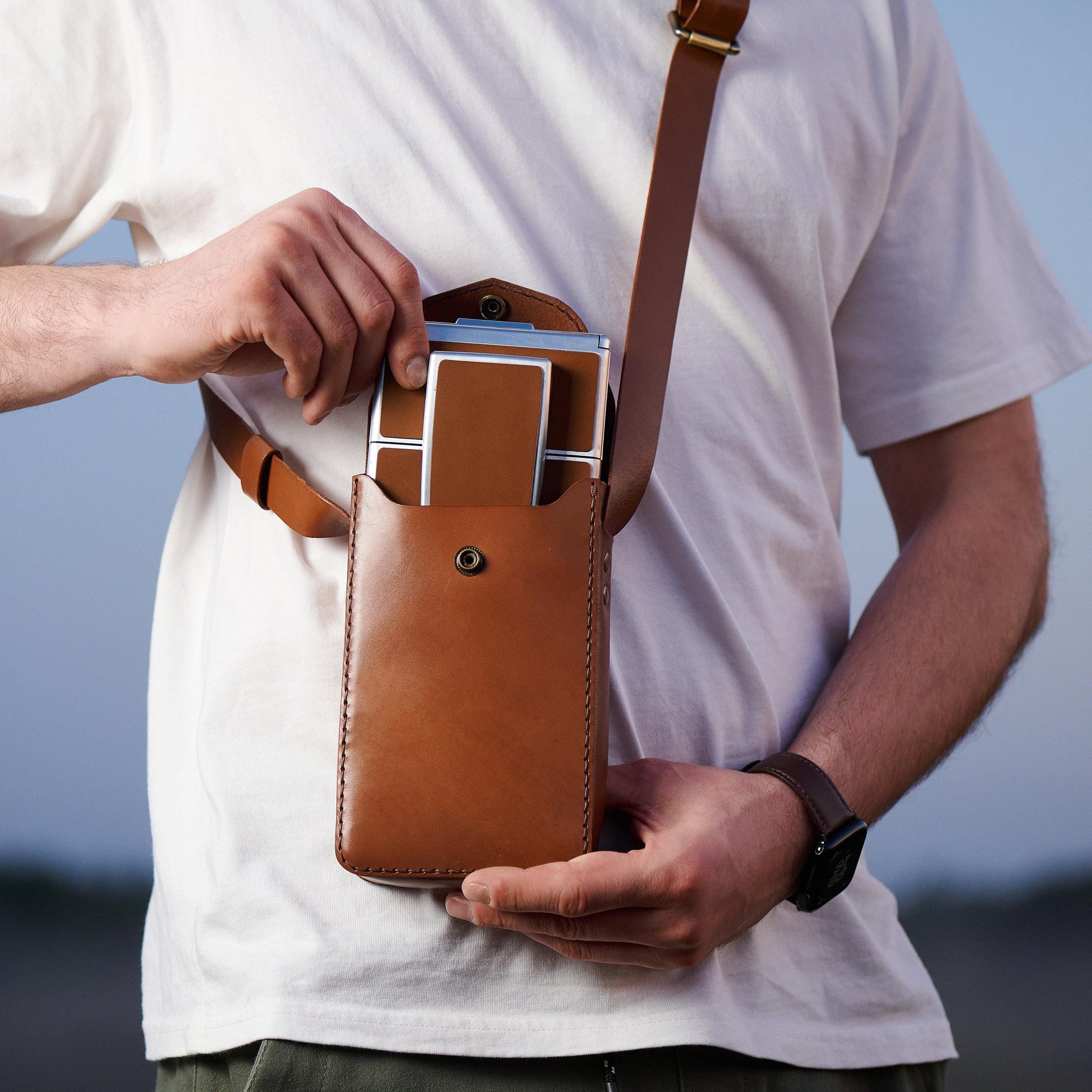 Leather bag for polaroid sx-70 camera - brown, handcrafted photographer gift, vintage camera case, christmas gift for photography