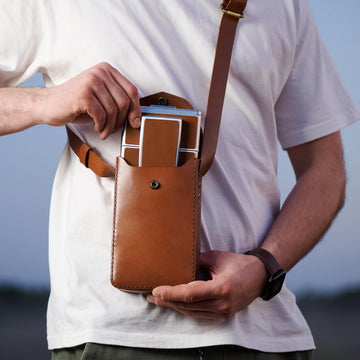 Leather bag for polaroid sx-70 camera - brown, handcrafted photographer gift, vintage camera case, christmas gift for photography