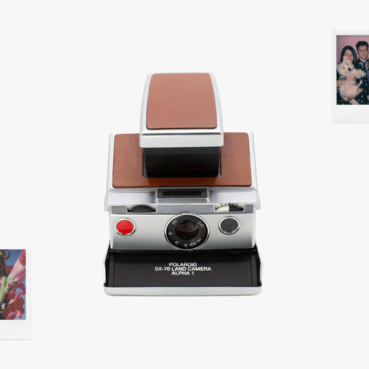 Polaroid sx-70 instant film camera vintage 70s original brown & silver skin, classic instant photography camera, retro polaroid camera