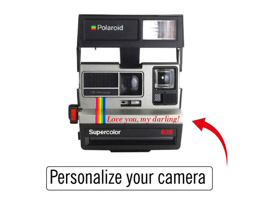 Polaroid 635 supercolor instant print camera - vintage silver grey with rainbow stripe, refurbished instant photography camera