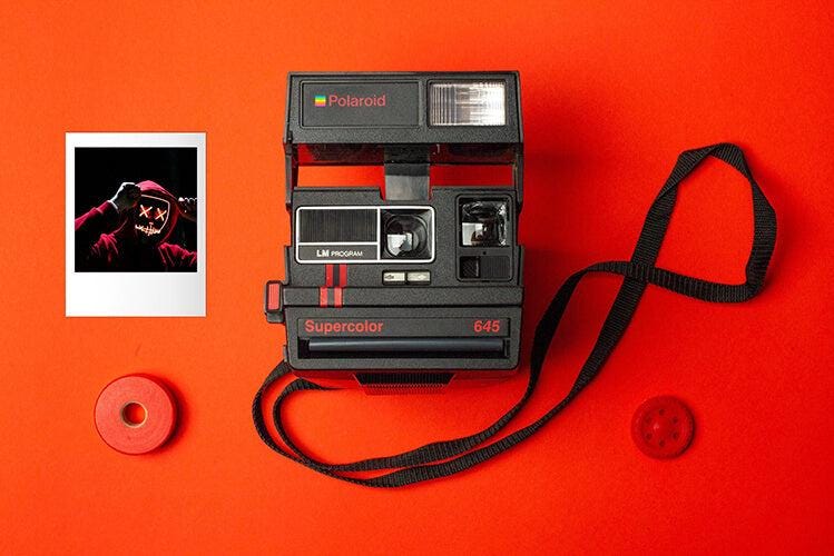 Instant polaroid 645 cl supercolor black  two red stripes  vintage instant film camera polaroid 600 type  -film tested and working