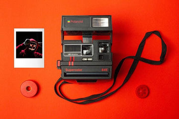 Instant polaroid 645 cl supercolor black  two red stripes  vintage instant film camera polaroid 600 type  -film tested and working