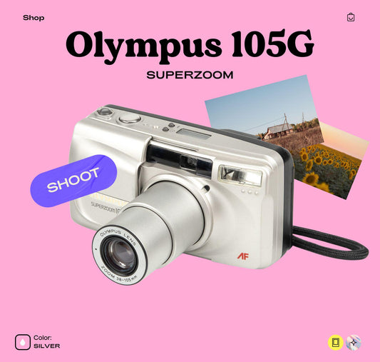 Olympus Superzoom 105G 35mm Film Camera | Tested Point and Shoot | Compact Zoom Lens | Vintage Camera Gift | Retro Photography