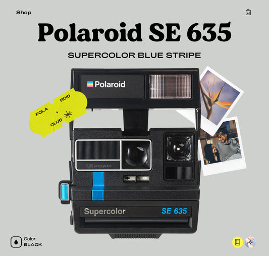 Polaroid 635 SE Blue Stripe | Vintage 600 Instant Film Camera | 80s Retro Polaroid | Working Condition | Great Gift for Camera Lovers - Vintage Polaroid Instant Cameras