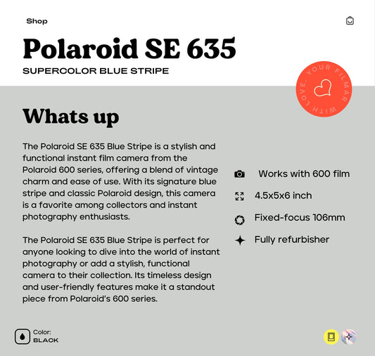 Polaroid 635 SE Blue Stripe | Vintage 600 Instant Film Camera | 80s Retro Polaroid | Working Condition | Great Gift for Camera Lovers - Vintage Polaroid Instant Cameras