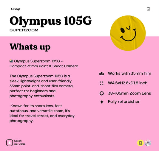 Olympus Superzoom 105G 35mm Film Camera | Tested Point and Shoot | Compact Zoom Lens | Vintage Camera Gift | Retro Photography