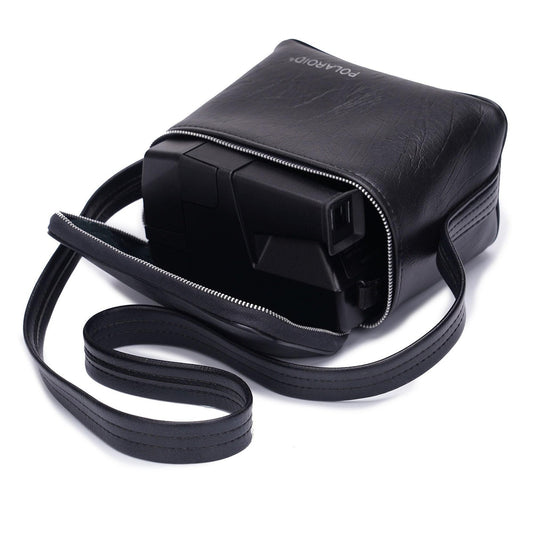 Polaroid instant camera bag - 600 camera bag - black leather case - vintage