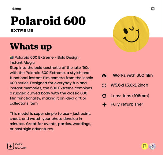 Polaroid 600 Extreme Instant Camera | Polaroid Vintage 90s Film Camera | Built-In Flash | Fully Tested  Working | Gift for Retro Lovers