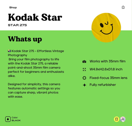 Kodak Star 275 | Vintage 35mm Point  Shoot Camera | Tested  Working | Easy Auto Flash | Retro Film Photography Gift