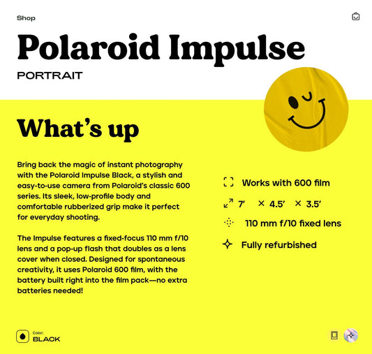 Polaroid Impulse Portrait Instant Film Camera | Vintage 600 Film Camera with Built-In Flash | Tested  Working