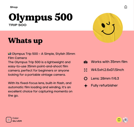 Olympus Trip 500 35mm Film Camera | Vintage Point and Shoot | Built-in Flash | Compact Film Camera for Beginners  Travel Photography
