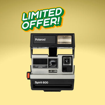 Vintage polaroid spirit 600, silver old instant camera, polaroid spirit camera