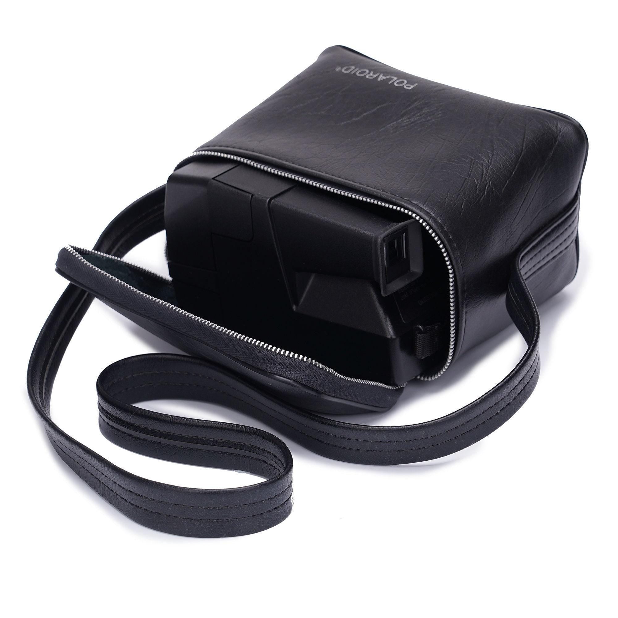 Polaroid Sofortbildkameratasche – 600 Kameratasche – Schwarze Ledertasche – Vintage Polaroid Aufbewahrung – Robuste und stilvolle Kameraschutztasche