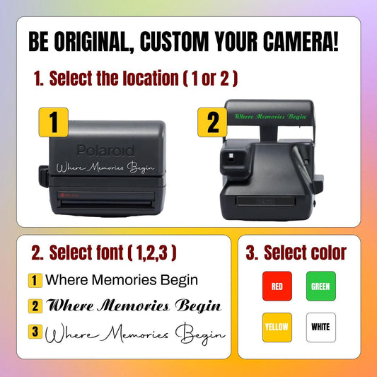 Polaroid Lightmixer 630 Grey with youe text – Vintage 600 Instant Camera, Built-In Flash, Tested, Retro Analog Film Camera Gift