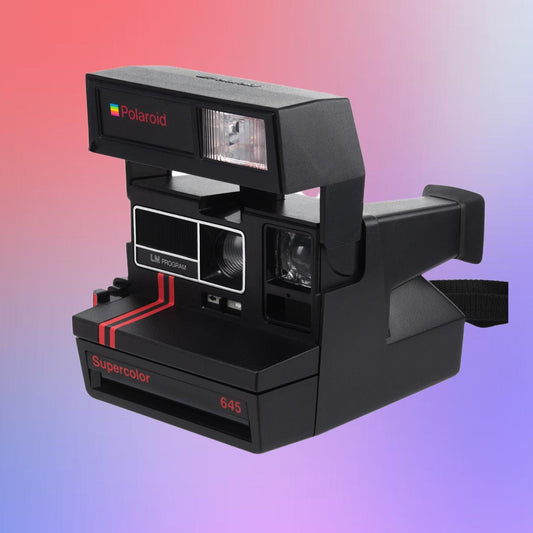 Polaroid Supercolor 645 – Black Body Red Stripe – Vintage 600 Instant Camera, Custom Text Option, Refurbished & Tested