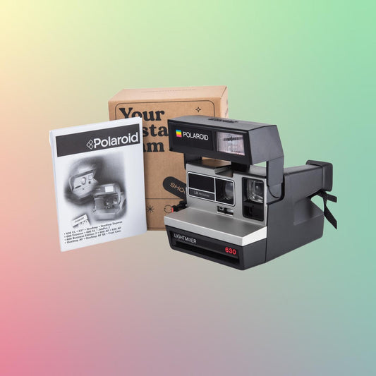 Polaroid 630 Lightmixer – vintage grey instant film camera, fully tested, customizable with your own text for a unique gift.