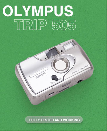 Vintage Olympus Trip 505 Silver 35mm Compact Film Camera Point and Shoot Retro Camera with Built In Flash for Film Photography Lovers - Vintage Polaroid Instant Cameras