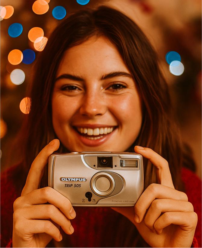 Vintage Olympus Trip 505 Silver 35mm Compact Film Camera Point and Shoot Retro Camera with Built In Flash for Film Photography Lovers - Vintage Polaroid Instant Cameras