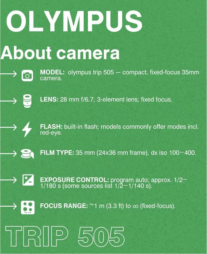 Vintage Olympus Trip 505 Silver 35mm Compact Film Camera Point and Shoot Retro Camera with Built In Flash for Film Photography Lovers - Vintage Polaroid Instant Cameras