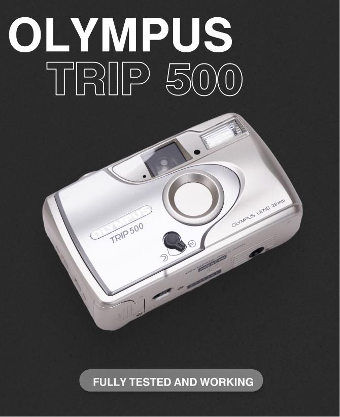 Olympus Trip 500 35 mm film camera— 35mm Point-and-Shoot Film Camera, Focus-Free Lens, Built-In Flash, Tested