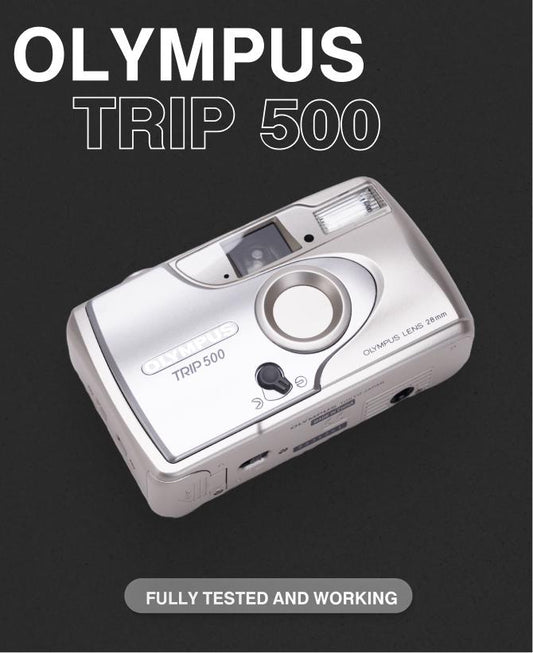 Olympus Trip 500 35 mm film camera— 35mm Point-and-Shoot Film Camera, Focus-Free Lens, Built-In Flash, Tested