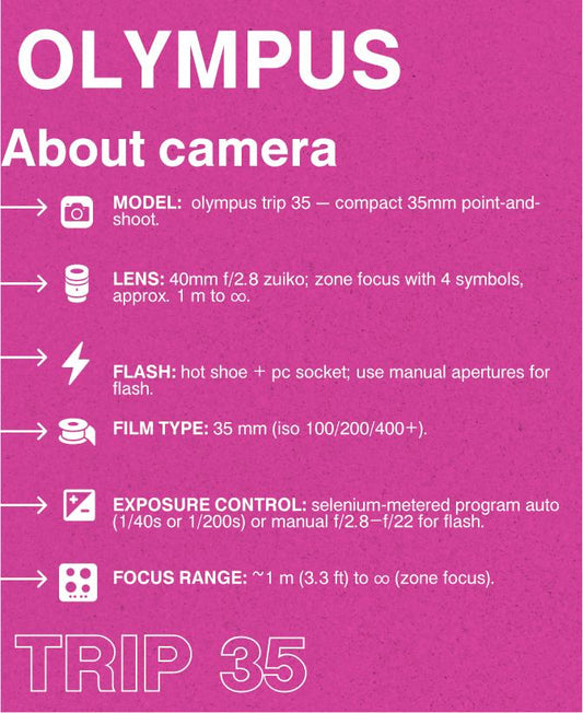 Olympus Trip 35 – Vintage 35mm Film Camera, Fully Tested, Solar-Powered Light Meter, Classic Retro Analog Camera for Collectors & Travelers