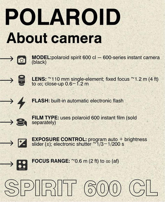 Polaroid Spirit 600 CL (Black) — 600 Instant Film Camera, Close-Up Lens, Built-In Flash, Tested & Ready