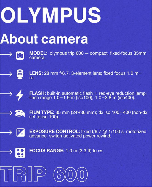 Olympus Trip 600 — 35mm Point-and-Shoot Film Camera, 28mm f/6.7 Focus-Free Lens, Built-In Flash, Tested