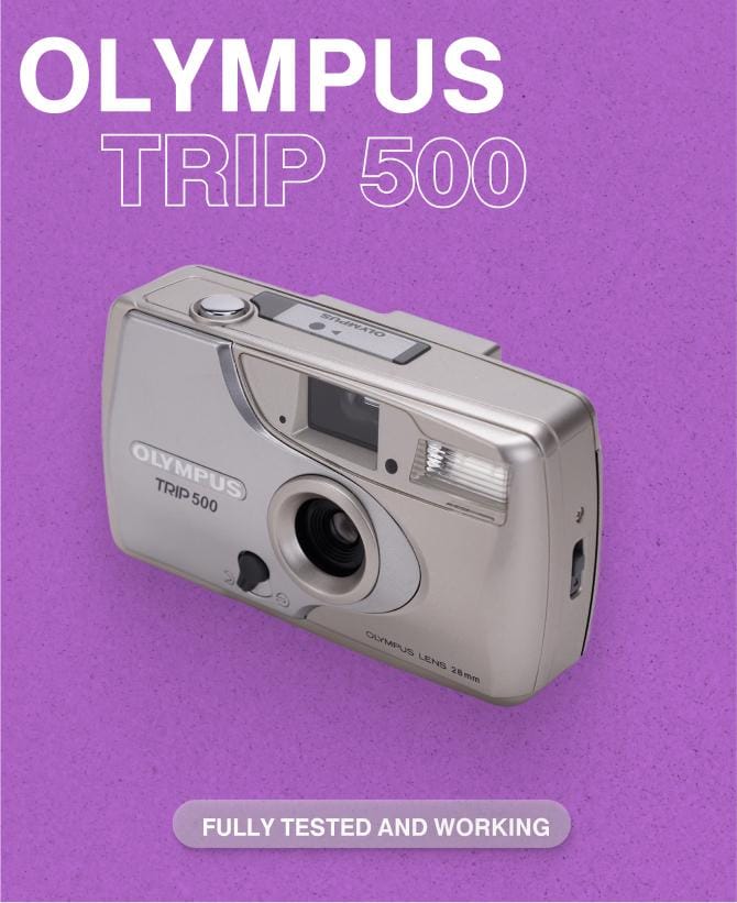 Olympus Trip 500 — 35mm Point-and-Shoot Film Camera, Focus-Free Lens, Built-In Flash, Tested