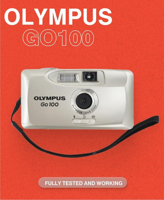 Olympus Go 100 — 35mm Point-and-Shoot Film Camera, 27mm f/8 Focus-Free Lens, Built-In Flash, Tested